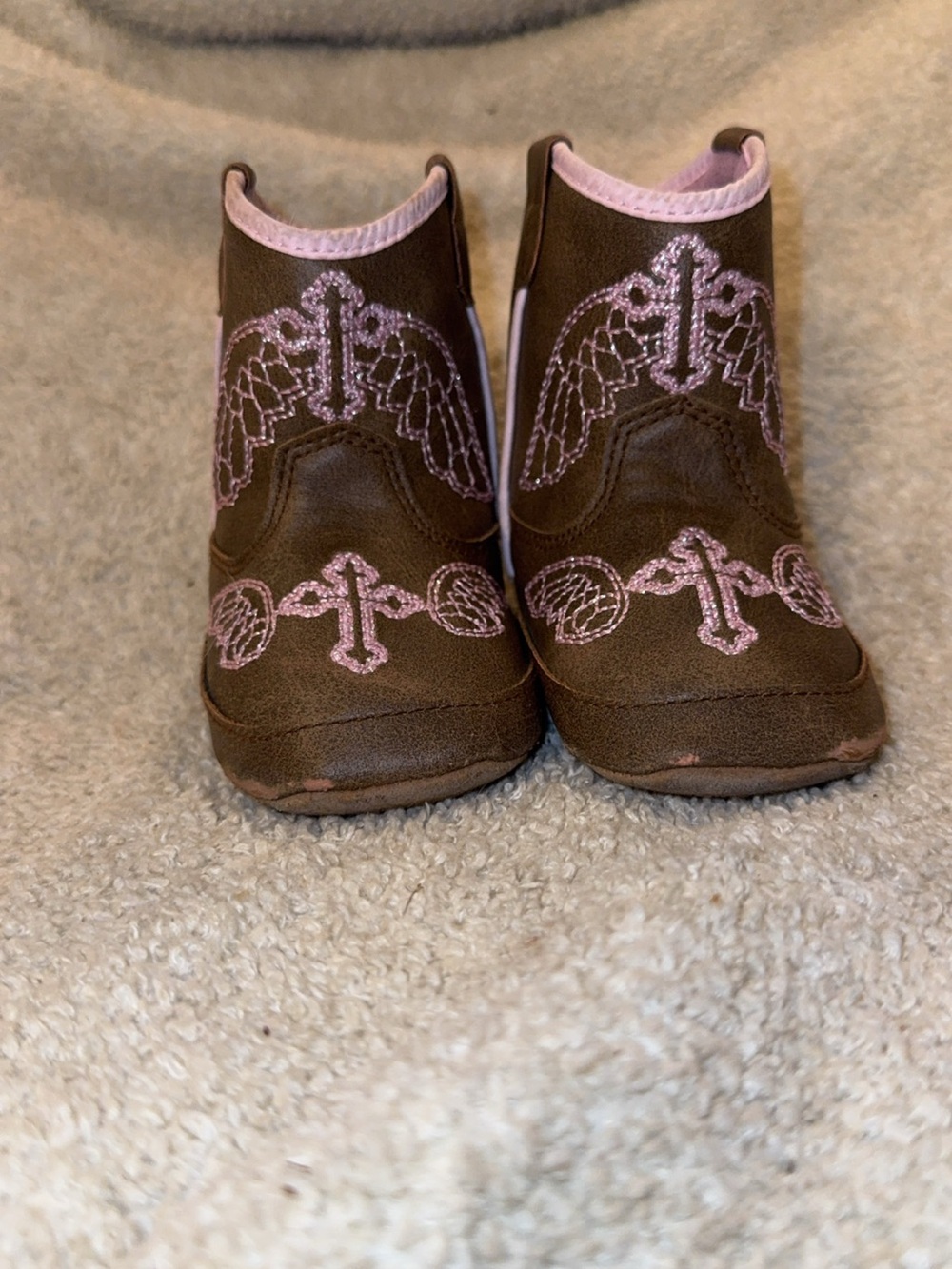 Twisted Brown and Pink Embroidered Slip-On Baby Boots